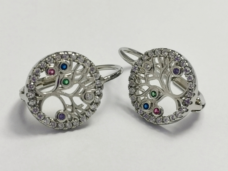 Stříbrné naušnice strom života s barevnými kameny