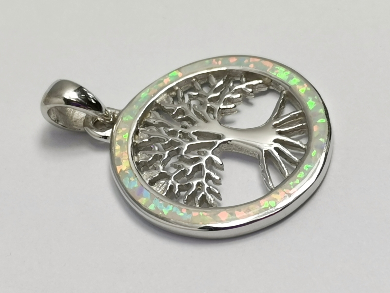 Stříbrný přívěsek - strom života s opálem, rhodiovaný