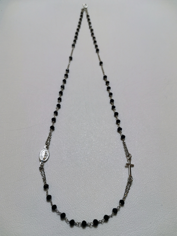 Stříbrný náhrdelník - růženec, rhodiovaný