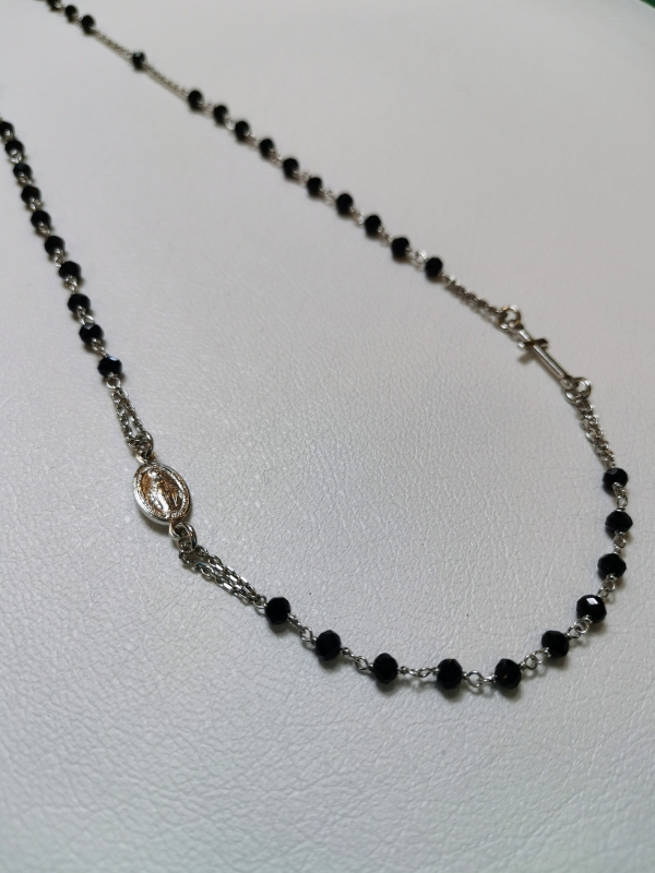 Stříbrný náhrdelník - růženec, rhodiovaný