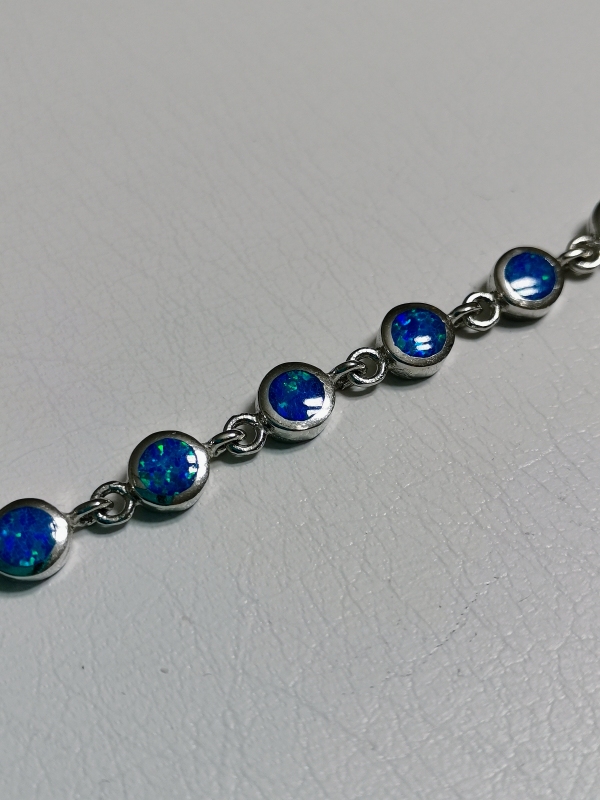 Stříbrný náramek s modrozeleným opálem, rhodiovaný