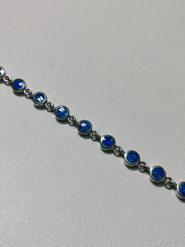 Stříbrný náramek s modrozeleným opálem, rhodiovaný