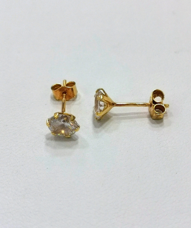 Zlaté naušnice pecky, bílý zirkon, ze žlutého zlata, na puzetu