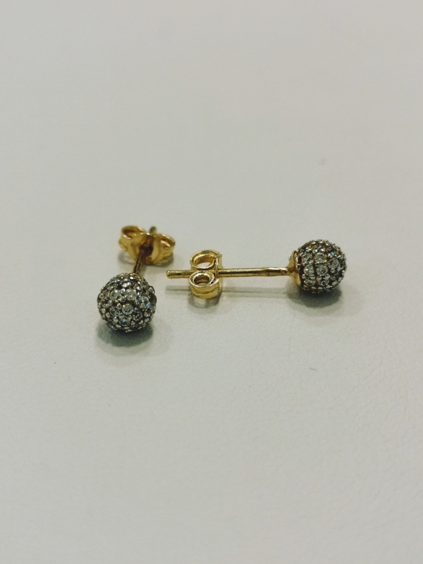 Zlaté naušnice pecky, bílé zirkony, na puzetu