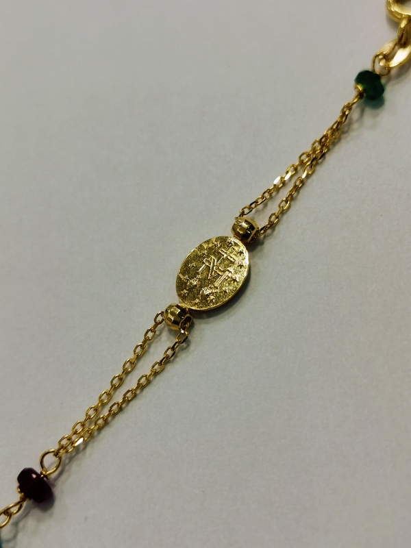 Zlatý náramek - růženec s pravými kamínky