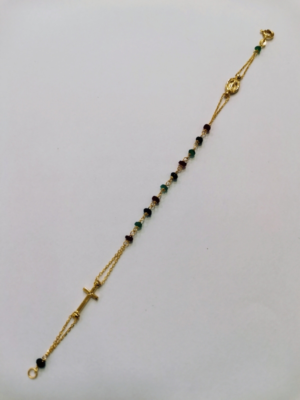 Zlatý náramek - růženec s pravými kamínky