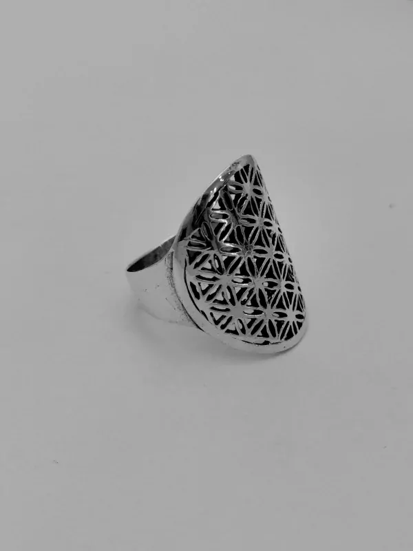 Stříbrný prsten květ života, rhodiovaný