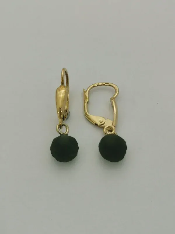 Zlaté naušnice žluté zlato s přírodním vltavínem