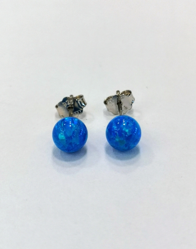 Stříbrné naušnice s modrozeným opálem, rhodiované