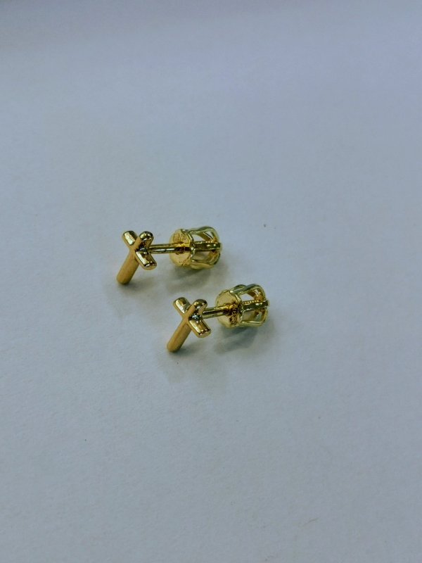 Zlaté naušnice křížky, na šroubek