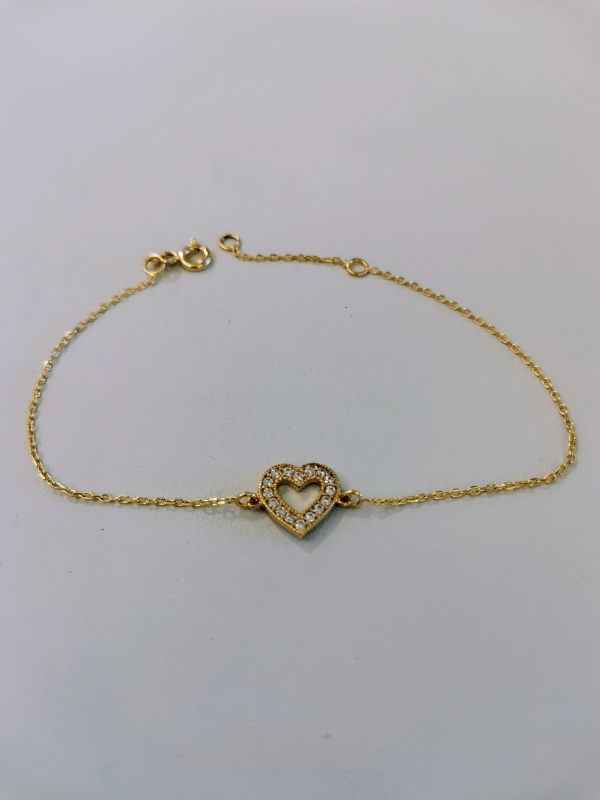 Zlatý náramek se srdcem s bílými zirkony