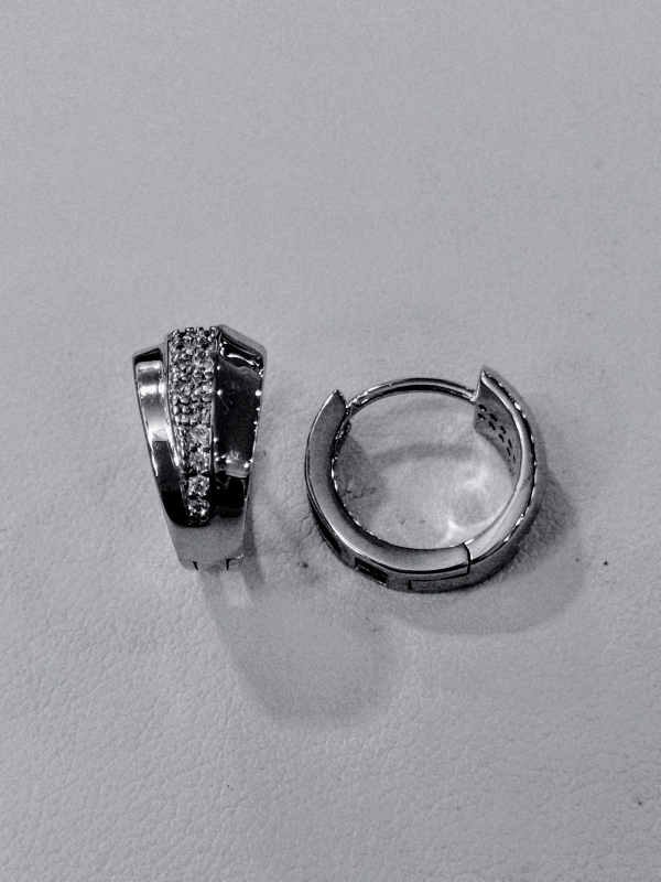 Stříbrné naušnice, kroužky, se zirkony, rhodiované