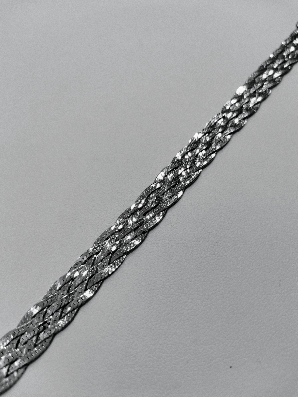 Stříbrný náramek pletený, rhodiovaný
