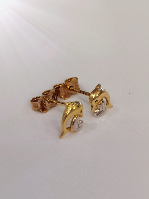 Zlaté pecky, delfíni, ze žlutého zlata, na puzetu