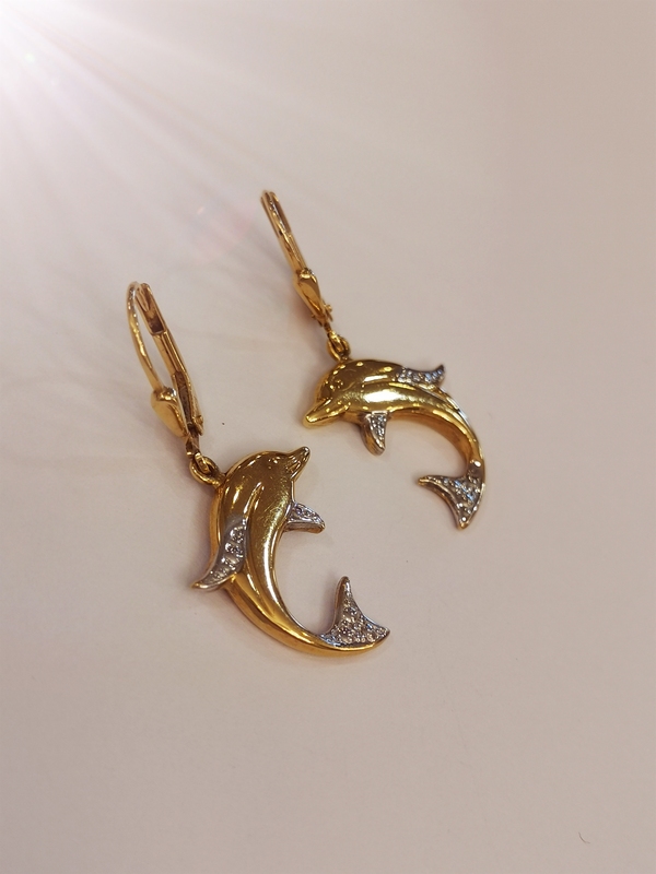 Zlaté naušnice visací, delfíni