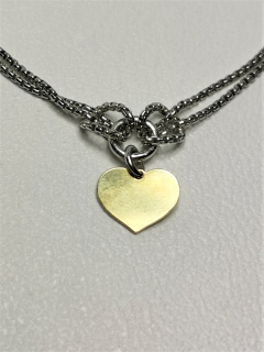 Stříbrný náramek se zlaceným srdíčkem, rhodiovaný